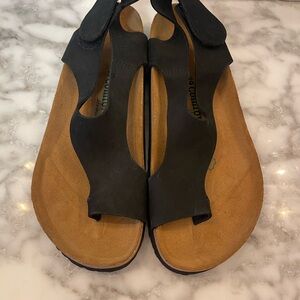 COMFORTFUSSE FELECIA BLACK LEATHER TOE RING SLINGBACK  SANDAL SHOE 39 8.5, 9